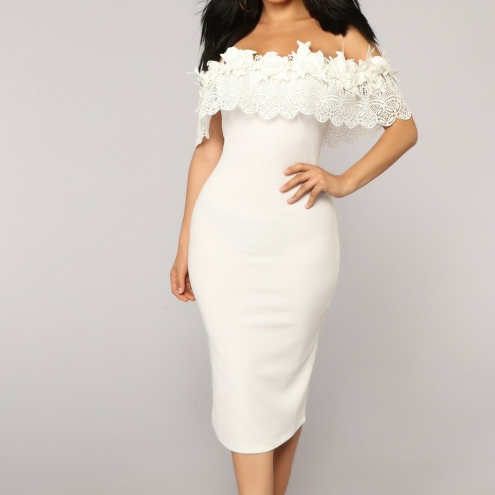 Fashion Nova White Floral Lace Midi Dress